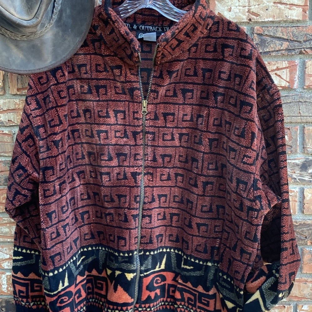Outback Trading Co. Geometric Patterned Zip-Up Jacket L